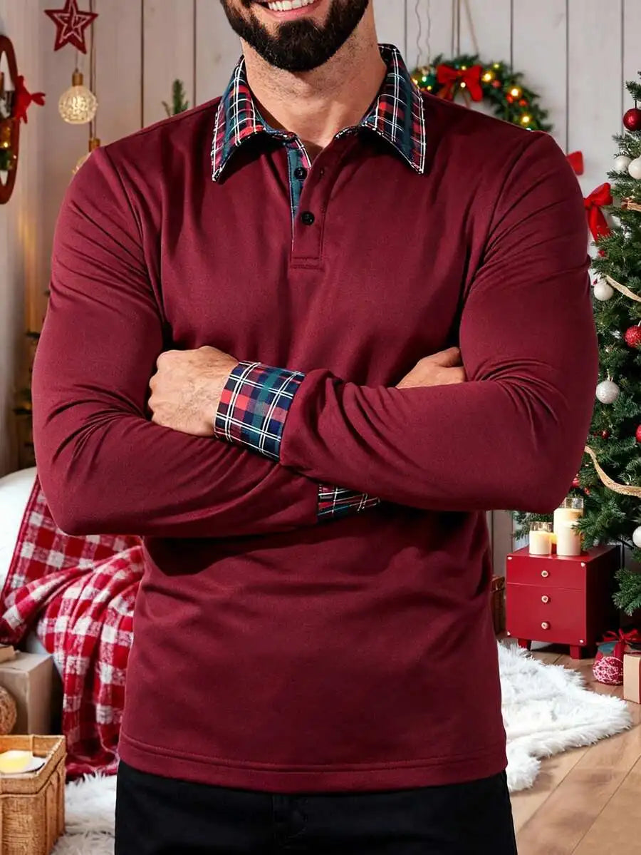 Men's Long Sleeve Textured Knit Polo Shirt - Solid White, Casual Business Wear