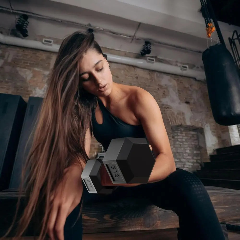 Rubber Coated Hex Dumbbell Set With Rack 100Lb Kit