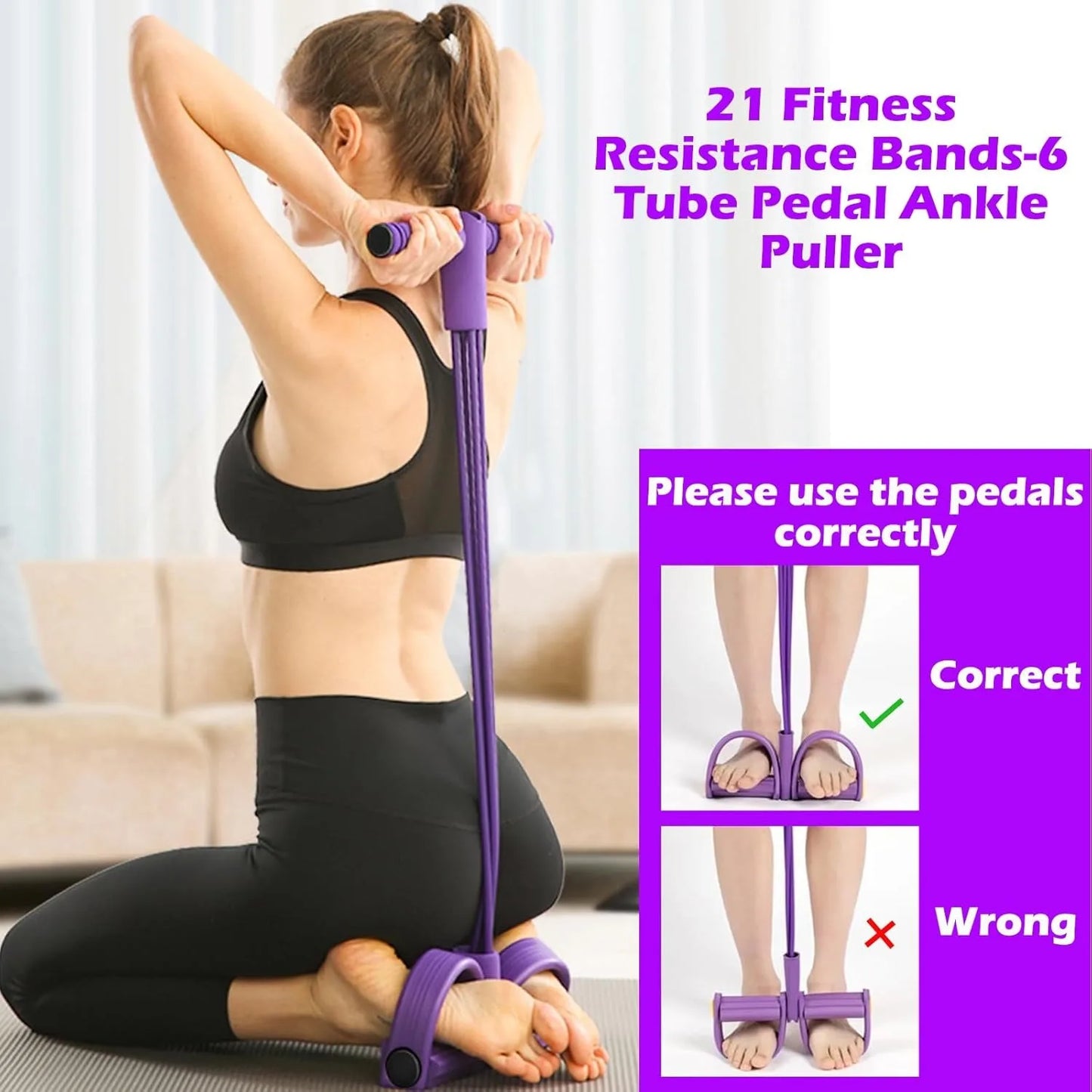 1pcs Multifunctional Yoga Pedal Resistance Band, Home Workout Equipment, Abdominal Exercise Auxiliary Equipment, Pilates Tension Rope, Suitable for Home Exercise Yoga Training,Home Gym Equipment for Full Body Strength for A