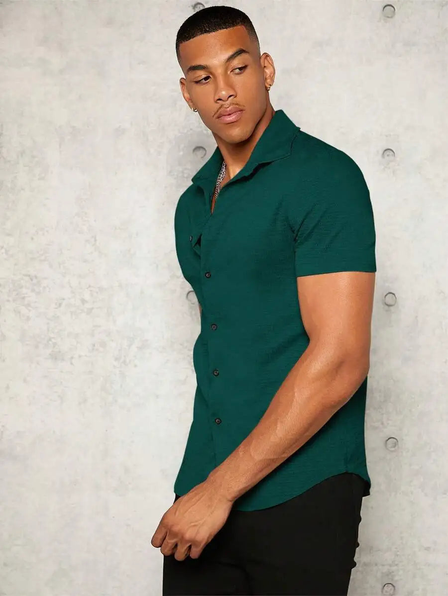 Manfinity VCAY Men Solid Button Front Shirt Cotton Dobby Knit