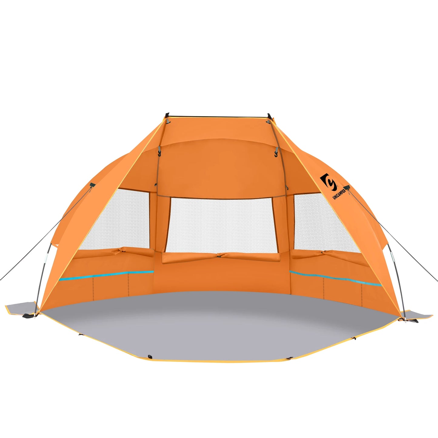 Beach Tent 3 Person Sun Shelter UPF 50+ with Extended Waterproof Pe Floor & 3 Mesh Roll Up Windows Fits
