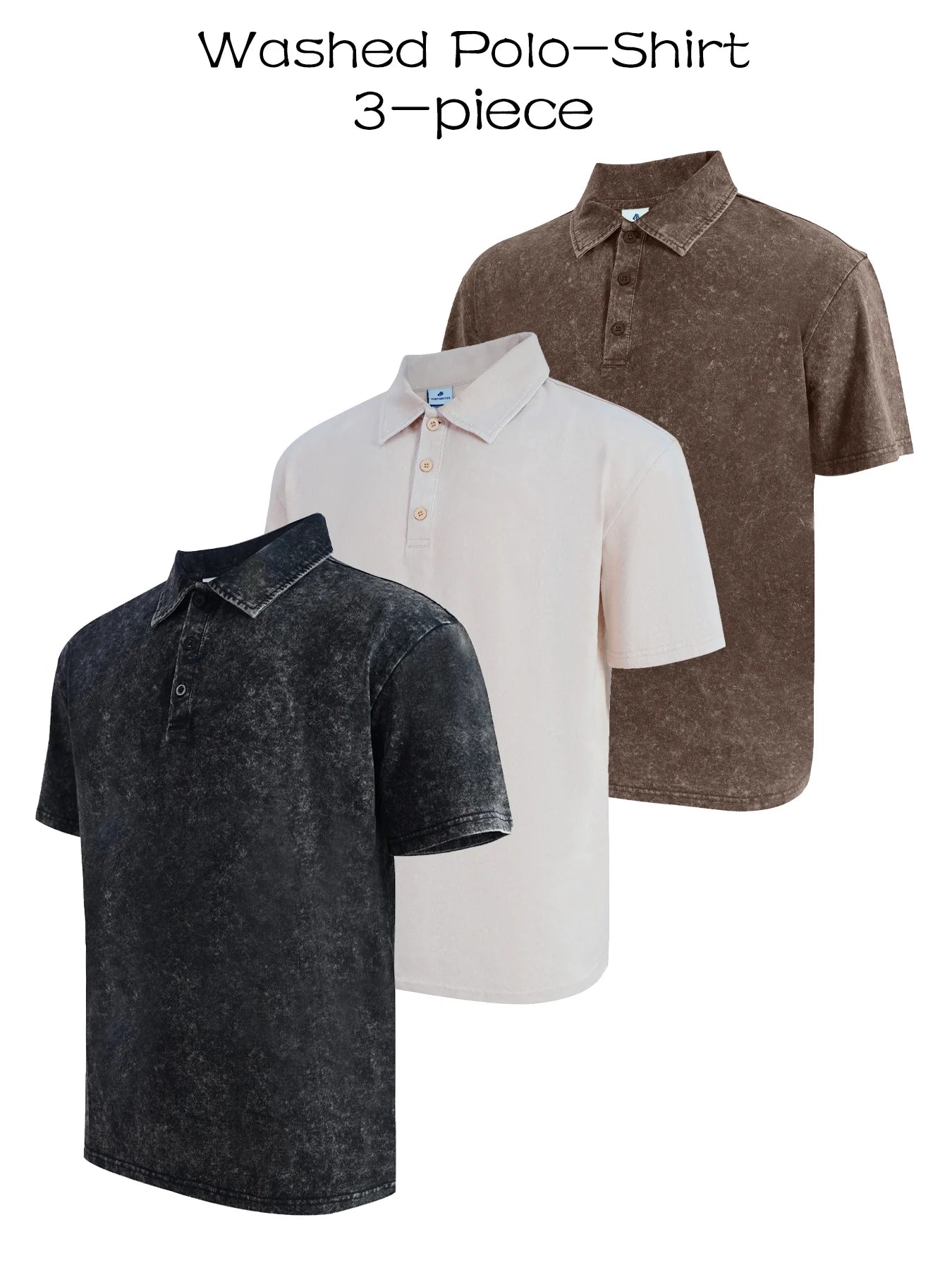 Three piece men's premium washed golf T-shirt classic short sleeved lapel shirt casual breathable top Valentine's Day gift