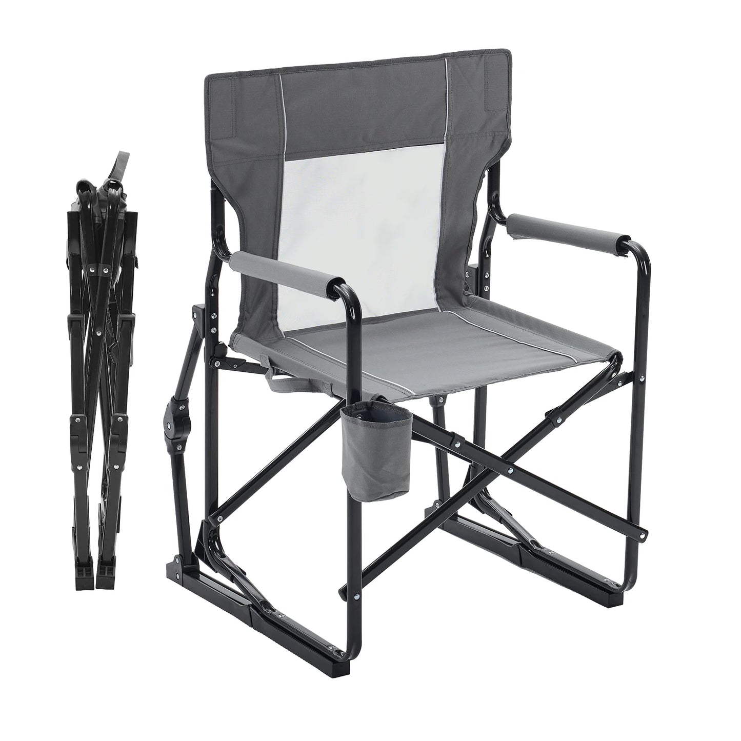 JHK Outdoor Folding Rocking Chair Portable Camping Patio Lounge Chair with Mesh Back Waterproof Armrests Foldable Seat for Patio