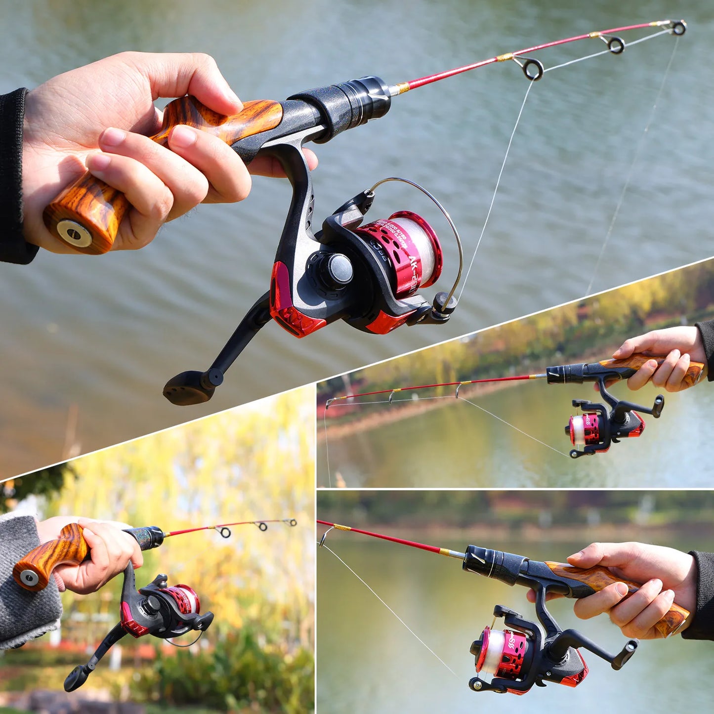 Sougayilang Ultra Light Ice Fishing Rod with Wood Grain Grip and Rust Proof Guide Ring Metal Sleeve for Winter Fishing Rod