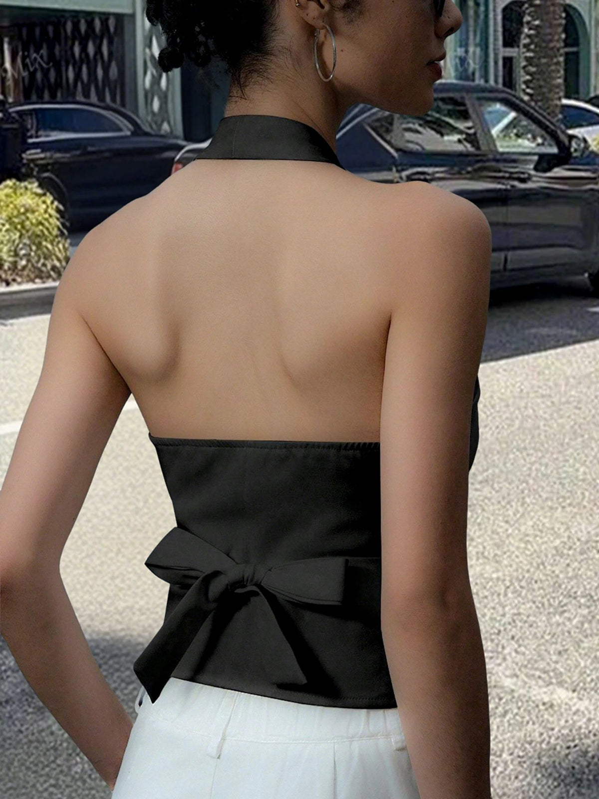 Womens Halter Neck Button Vest Top With Stylish Back Tie