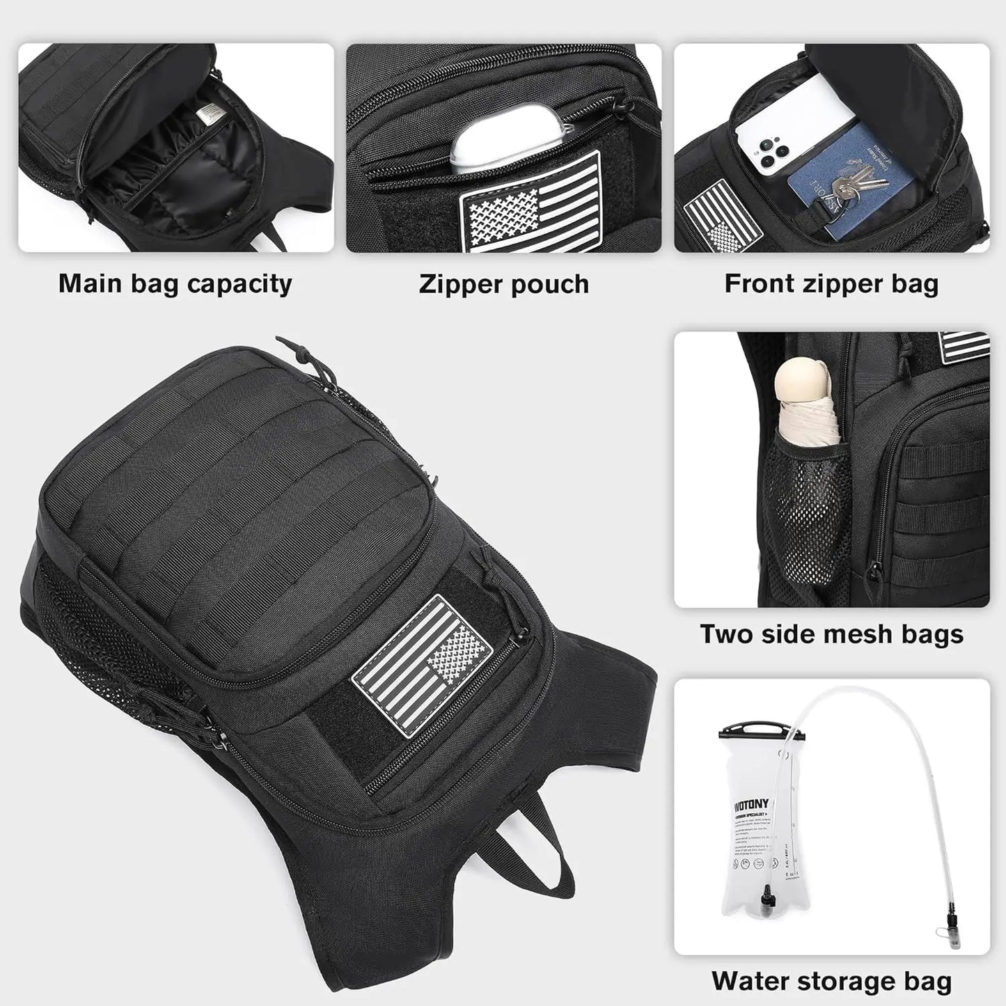 Hydration Backpack With Water Bladder For Hiking Tactical Molle Pack