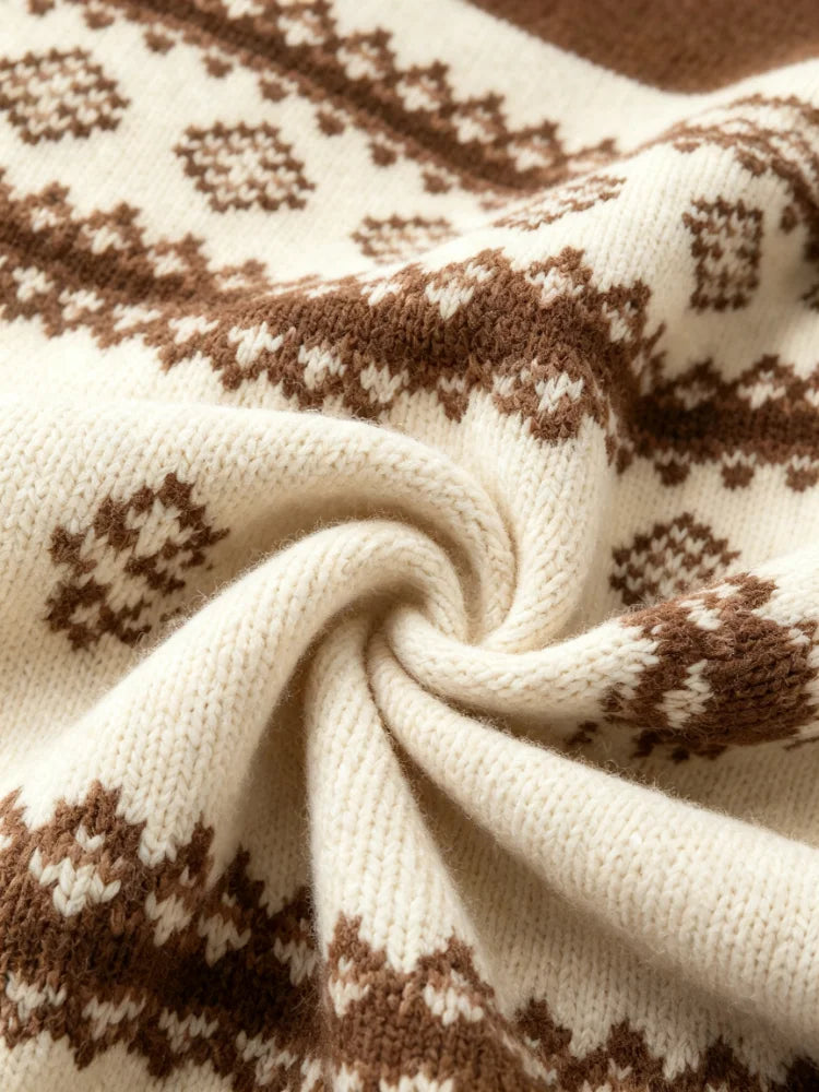Women's Fair Isle Geometric Jacquard Half Zip Mock Neck Sweater