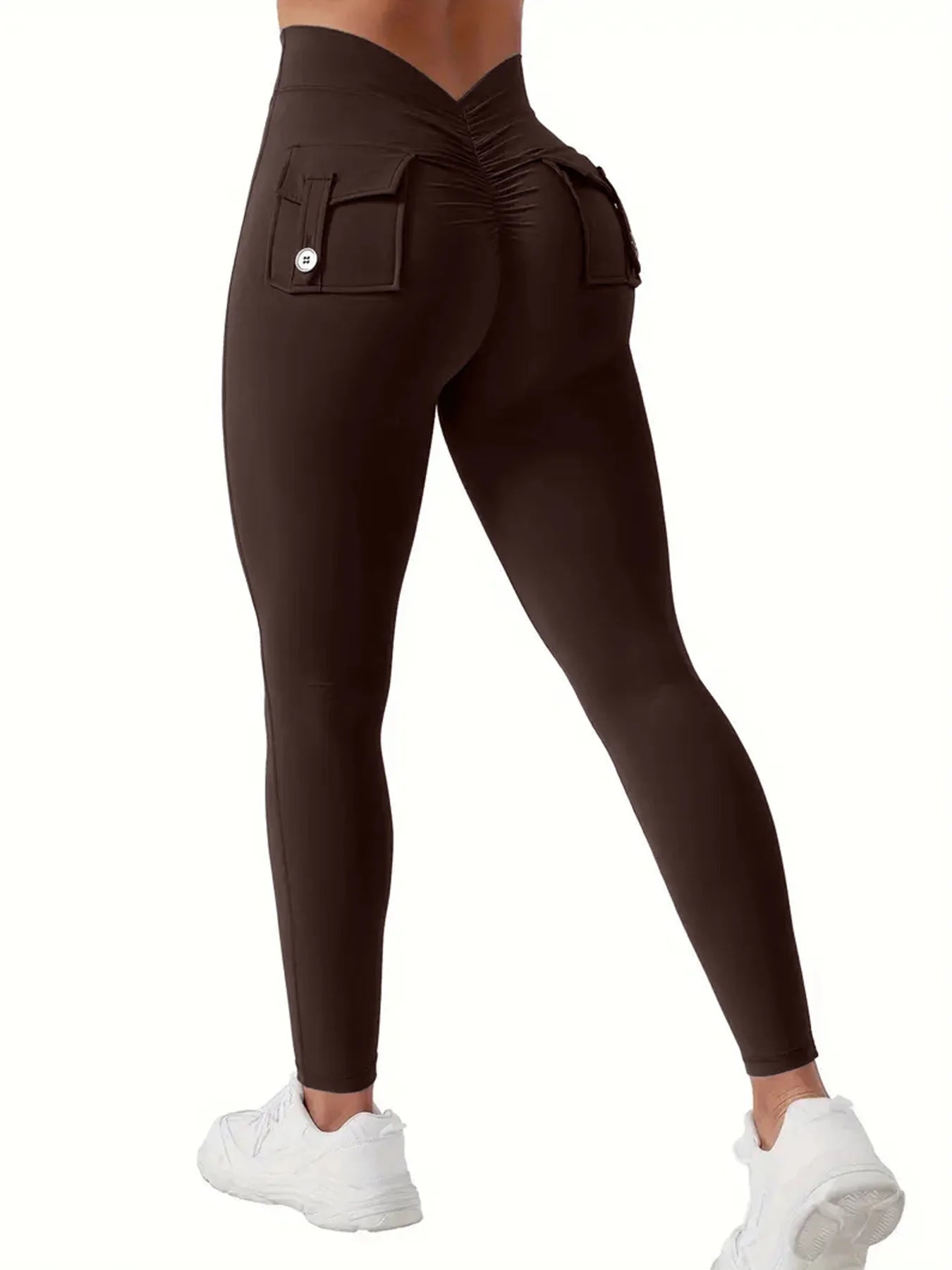 Women's High-Waisted Butt-Lifting V-Back Seamless Gym Yoga Leggings with Pockets