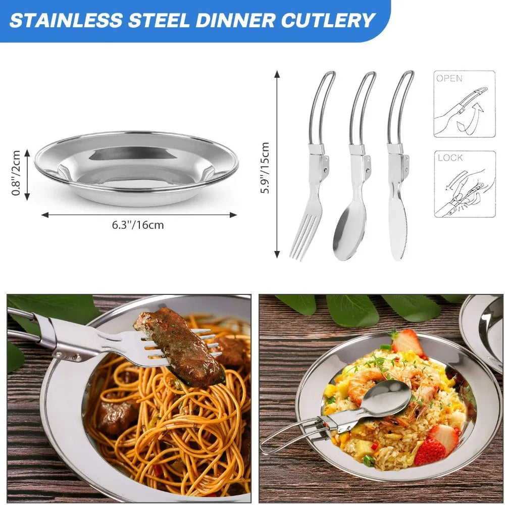 15pcs Non-Stick Camping Cookware Set, Lightweight Pot Pan Kettle with Stainless Steel Cutlery for Outdoor Cooking