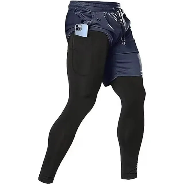 Double-deck 2 in 1Pants Men Sportswear Compression Leggings Gyms Male Trousers Casual Tracksuit Track Joggers Sweatpants Men