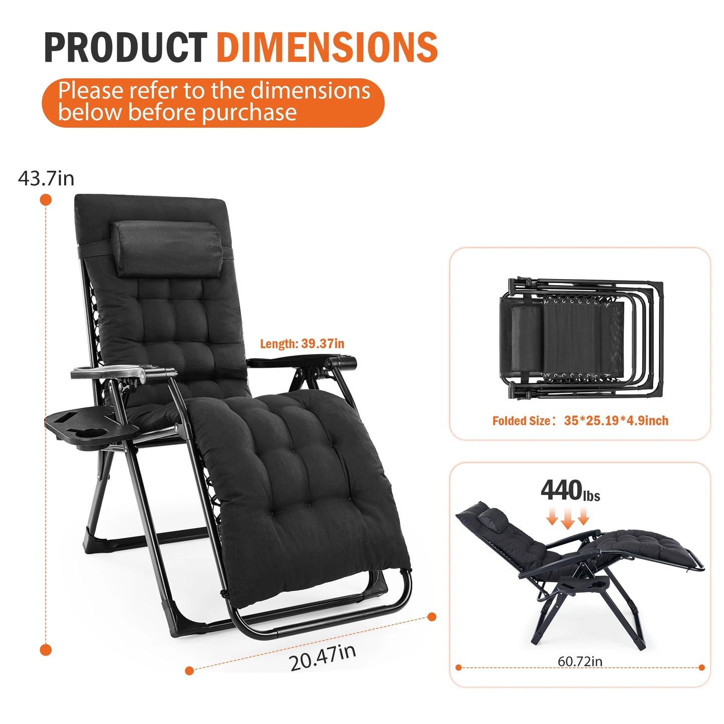 JHK Zero Gravity Reclining Camping Lounge Chair Cup Holders