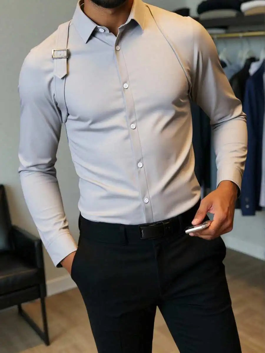 Men's Long Sleeve Shirt With Strap Detail Slim Fit