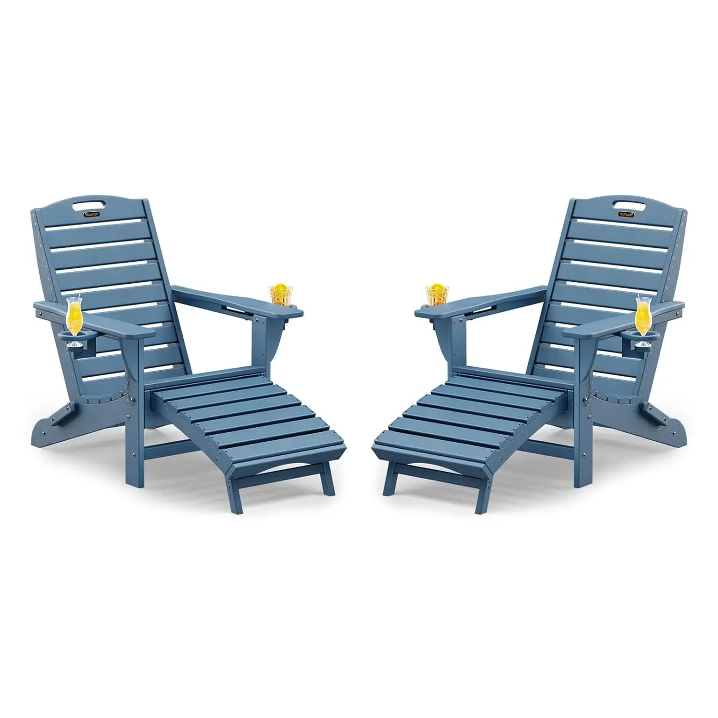 Set Of 2 Folding Adirondack Chairs HDPE With Ottoman