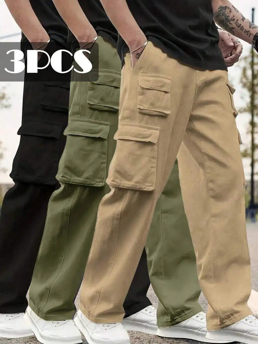 Men's Cargo Pants Loose Fit Multi Pocket Drawstring Hiking Trousers