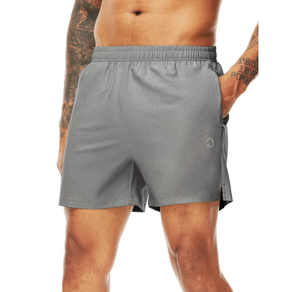 Mens Athletic Running Shorts With Zipper Pockets 5 Inch Inseam Dry Fit Gym Workout Shorts
