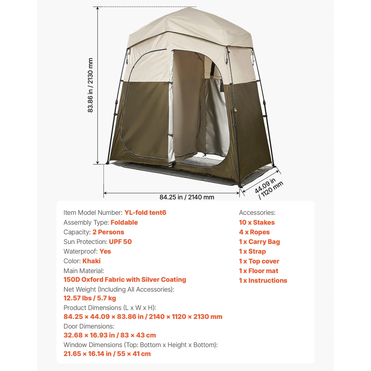 SucceBuy Camping Shower Tent 1 Room Foldable Privacy Tent Changing Room with Ground Stakes Ropes Carry Bag and Crossbar