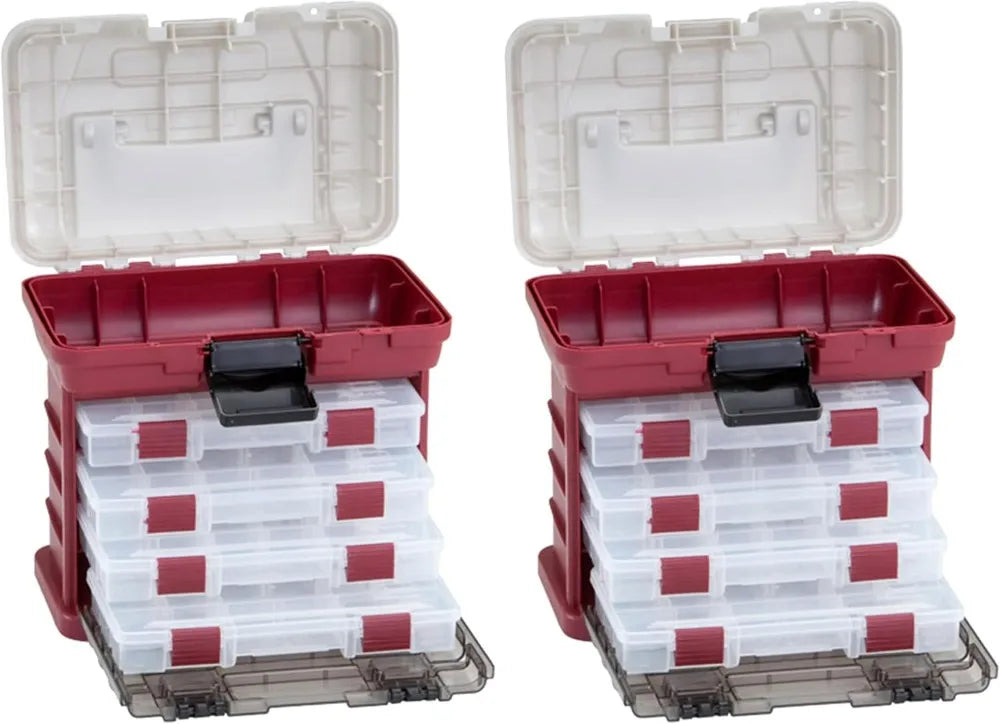Two-Sided Organizer for Fishing Gear, Clear Lid, 4 Utility Boxes Included
