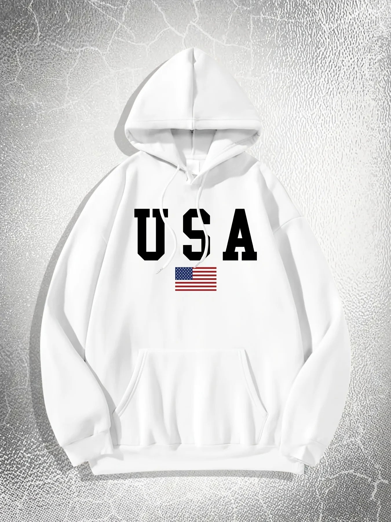 USA Flag Print Men's Long Sleeve Hooded Sweatshirt, Trendy Pullover Hoodie With Kangaroo Pocket