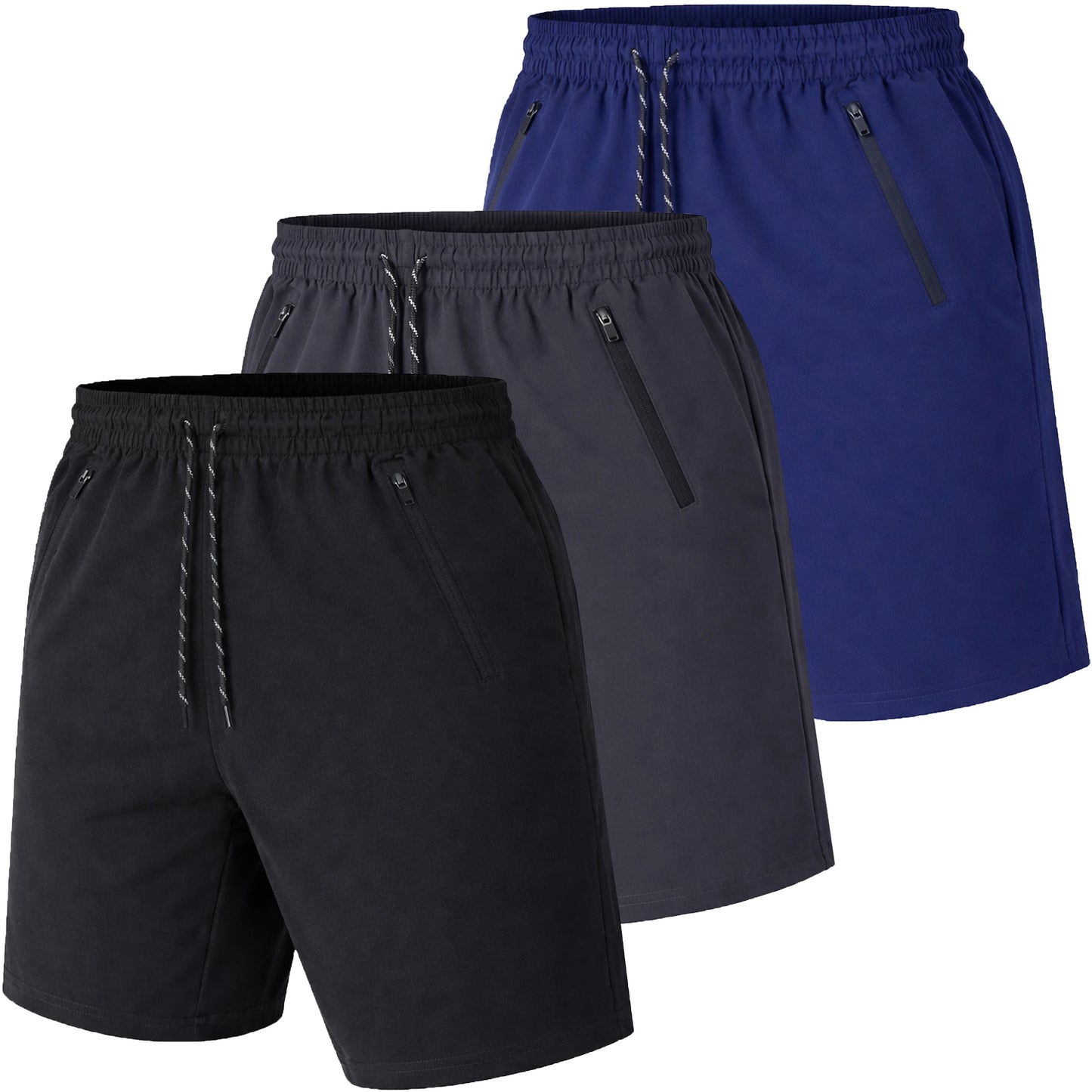 Men's 3 Pack Performance Training Shorts With Zipper Pockets