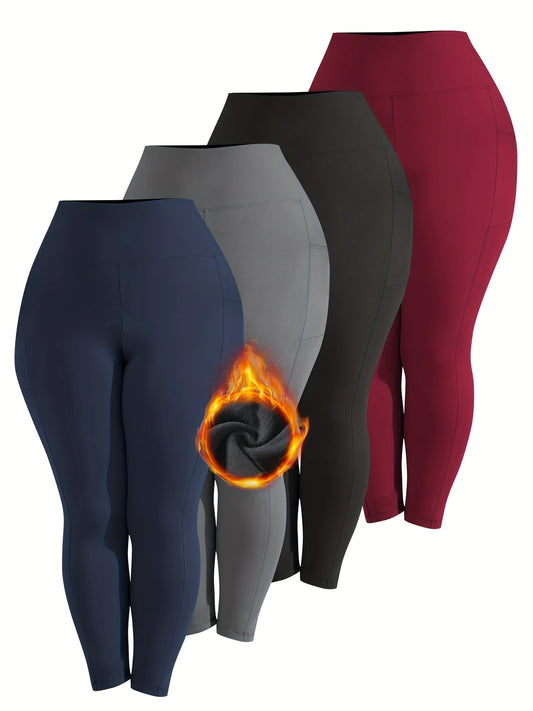 4-Pack Women's Yoga Pants Black Red Blue Gray High-Waist Soft Stretch Trousers for Yoga Workout Fitness & Daily Casual, Winter