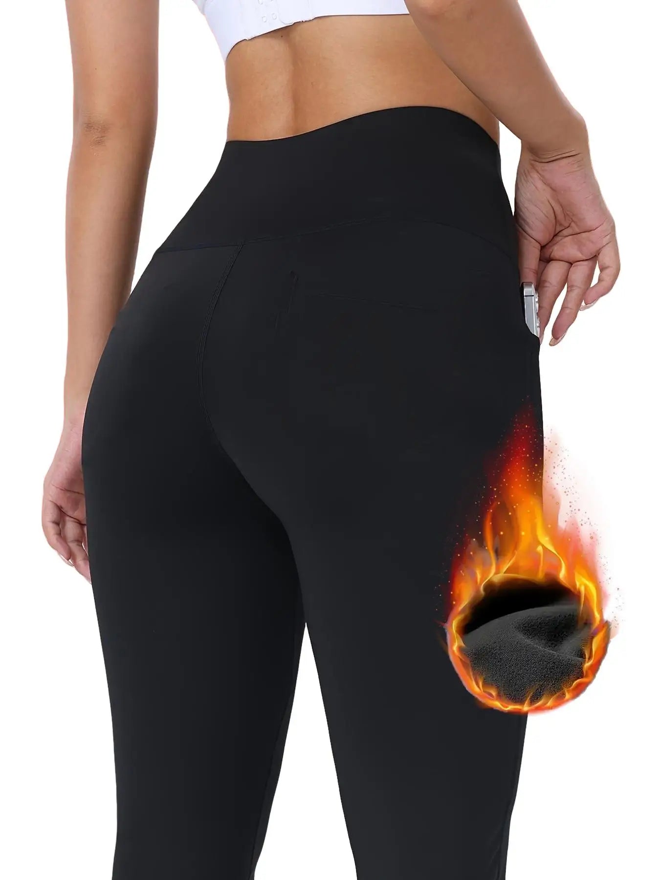 3-Pack High-Waisted Fleece-Lined Yoga Pants, Women'S Slimming Flare Leggings with Pockets, Knit Fabric
