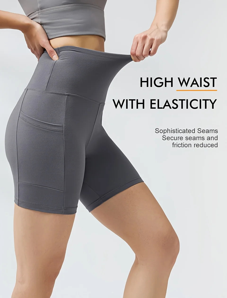 5-Pack High Waist Shorts, Stretch Quick-Drying Breathable with Pocket Design, Wide Hem Without Curling, Super Soft Tummy Control