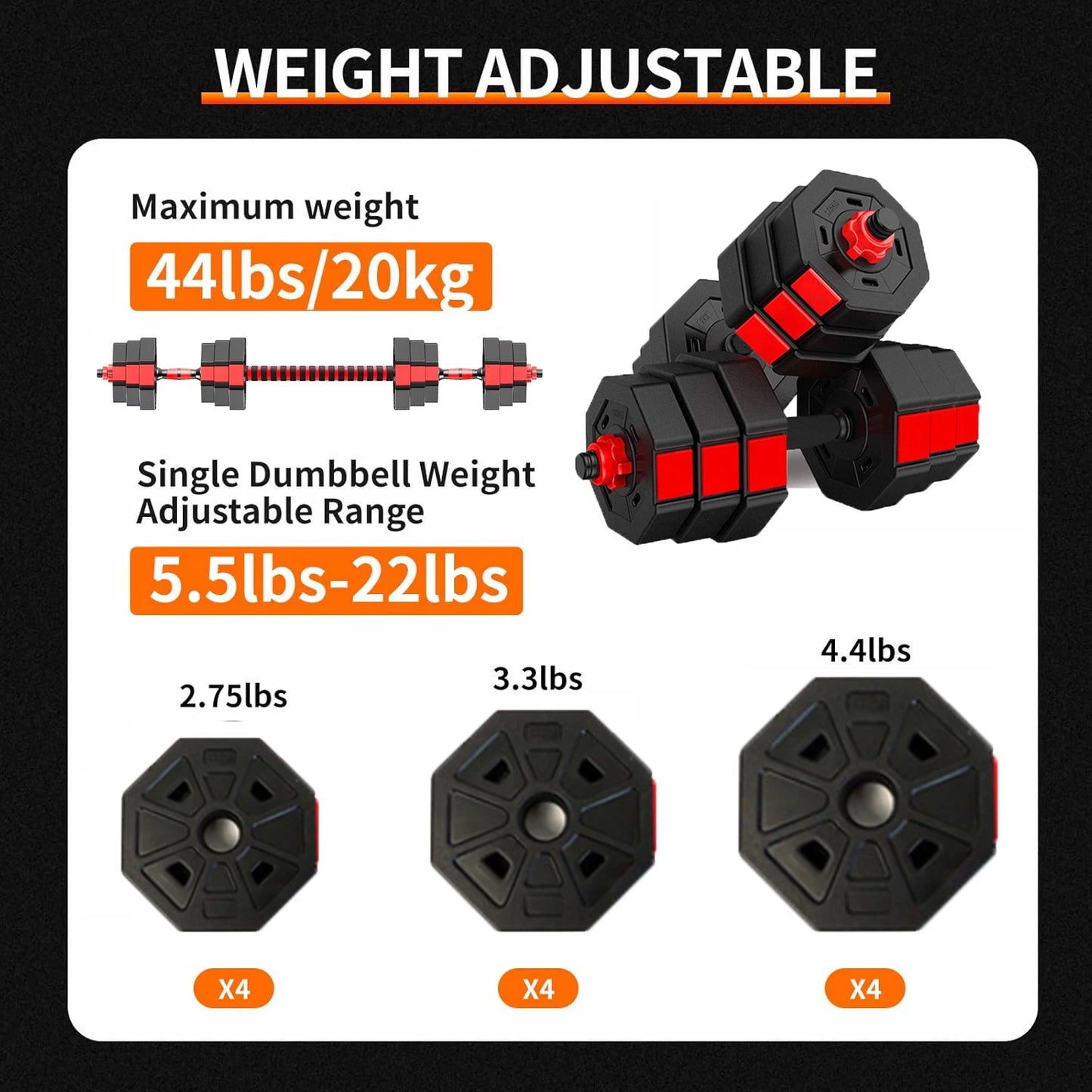 Adjustable Dumbbell to Barbell 3-in-1 Home Gym Set Anti-Slip