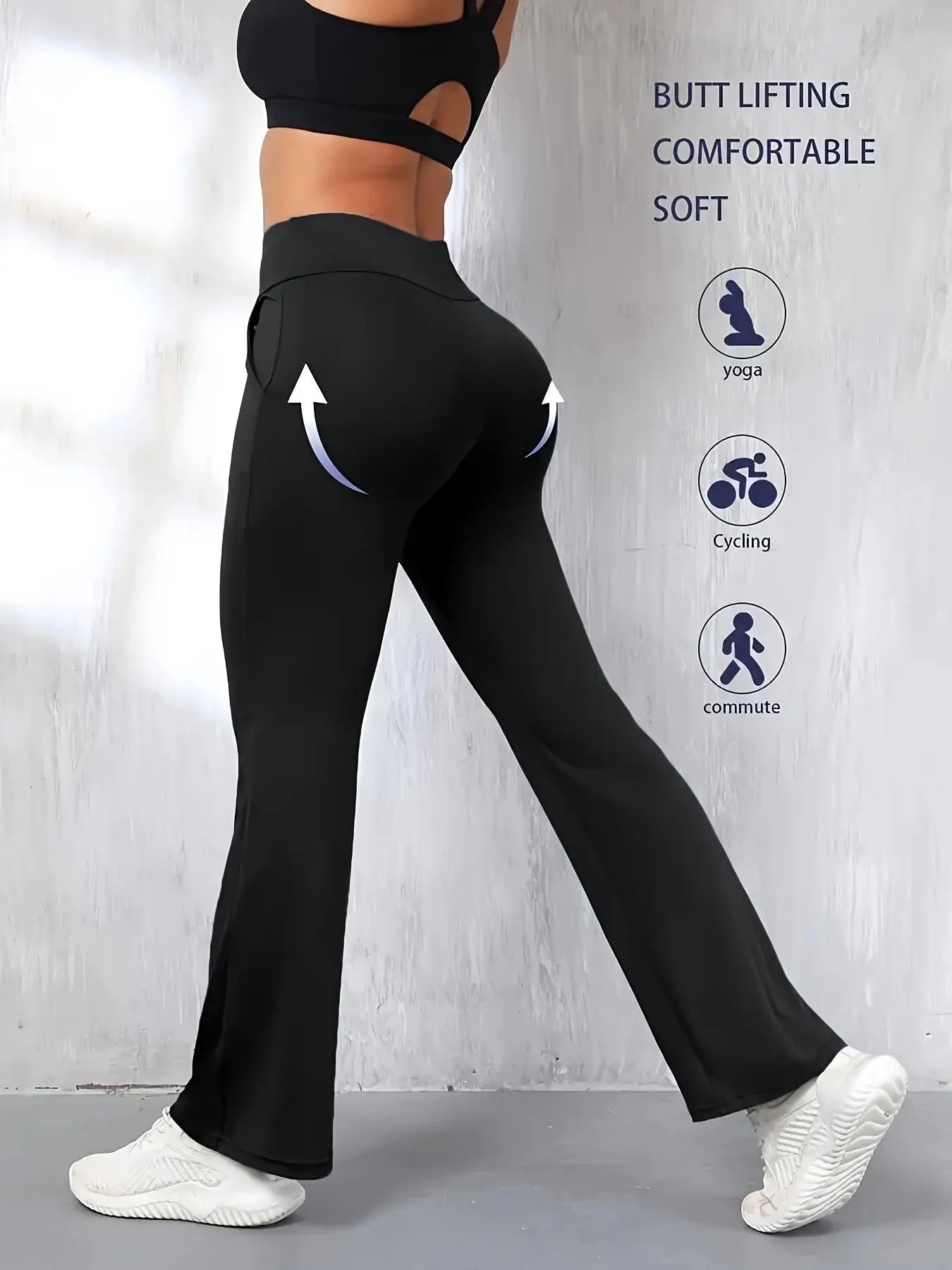3-Pack High-Waisted Fleece-Lined Yoga Pants, Women'S Slimming Flare Leggings with Pockets, Knit Fabric