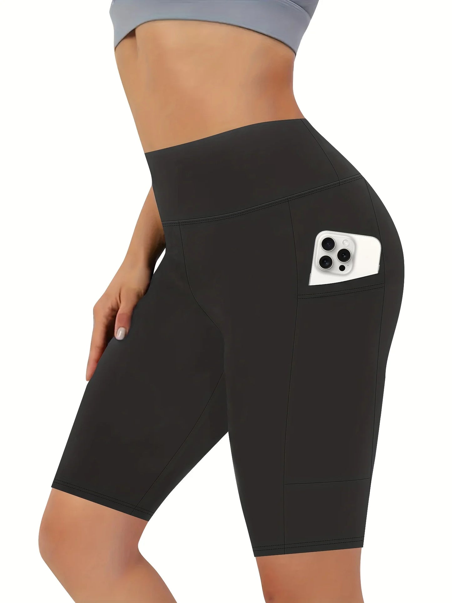 5-Pack High Waist Shorts, Stretch Quick-Drying Breathable with Pocket Design, Wide Hem Without Curling, Super Soft Tummy Control