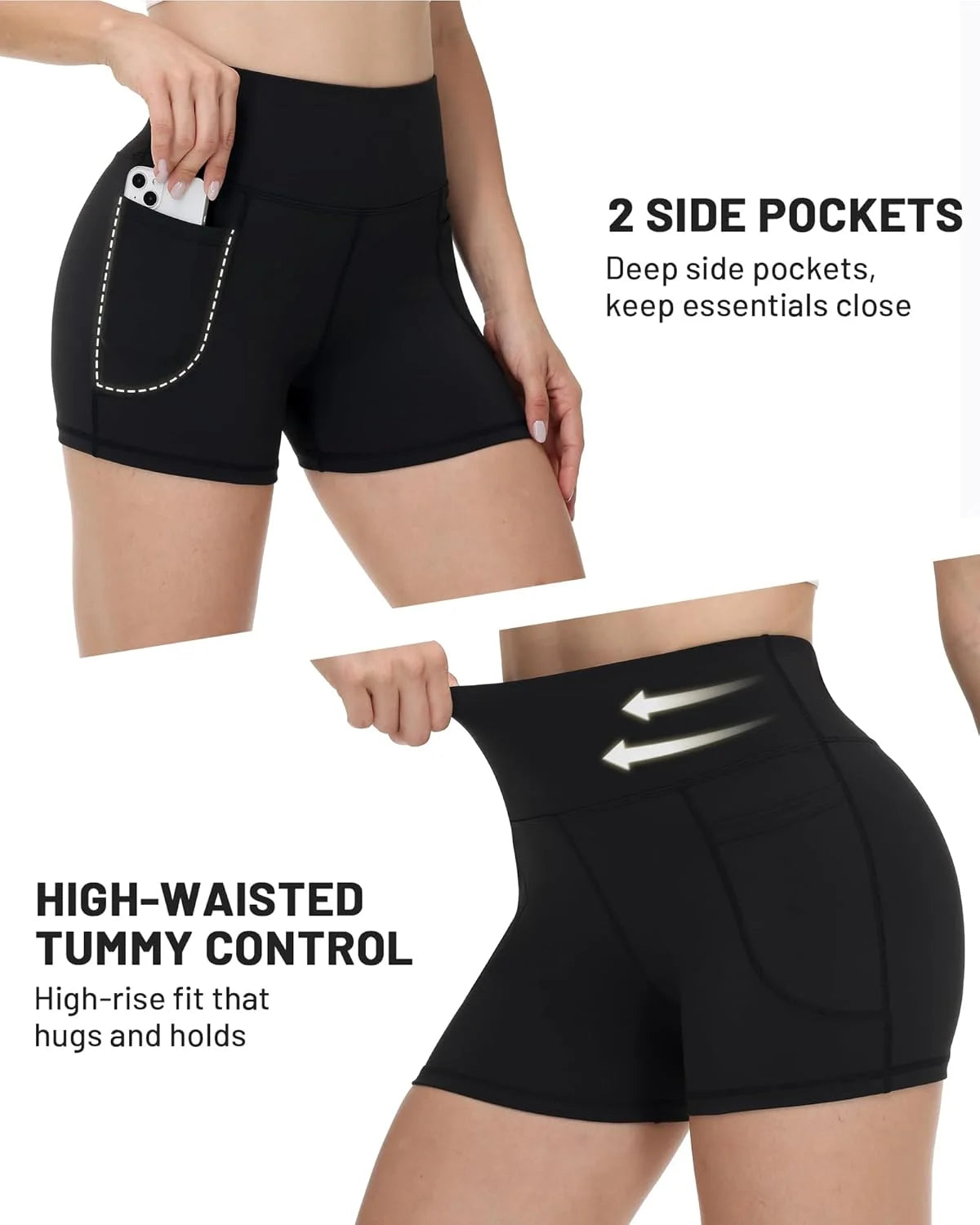 5PC Somen'S High-Waisted Yoga Shorts with Dual Side Pockets, Designed for Tight Fit, Butt-Lifting, Quick-Drying High Elastic