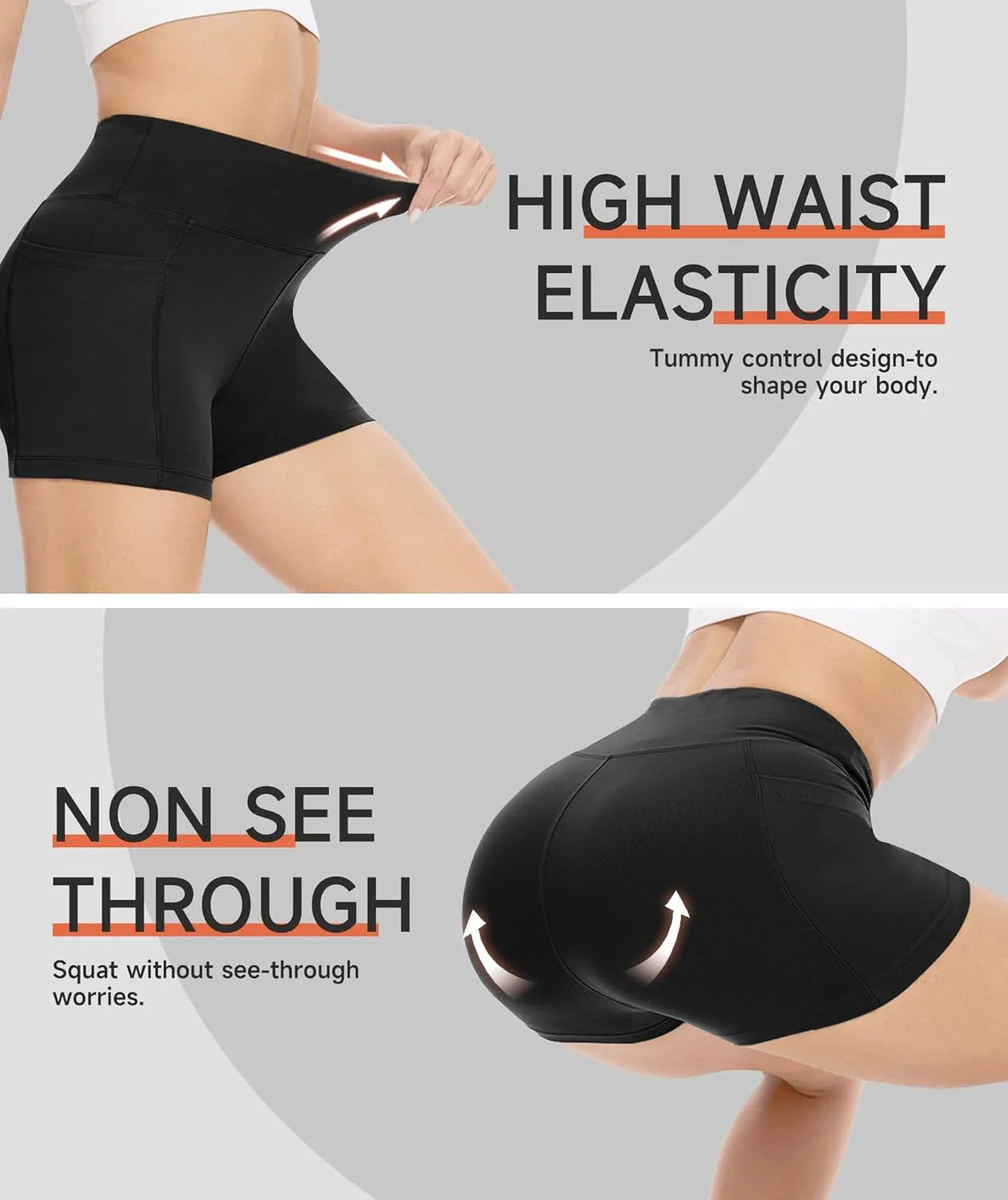 5PC Somen'S High-Waisted Yoga Shorts with Dual Side Pockets, Designed for Tight Fit, Butt-Lifting, Quick-Drying High Elastic