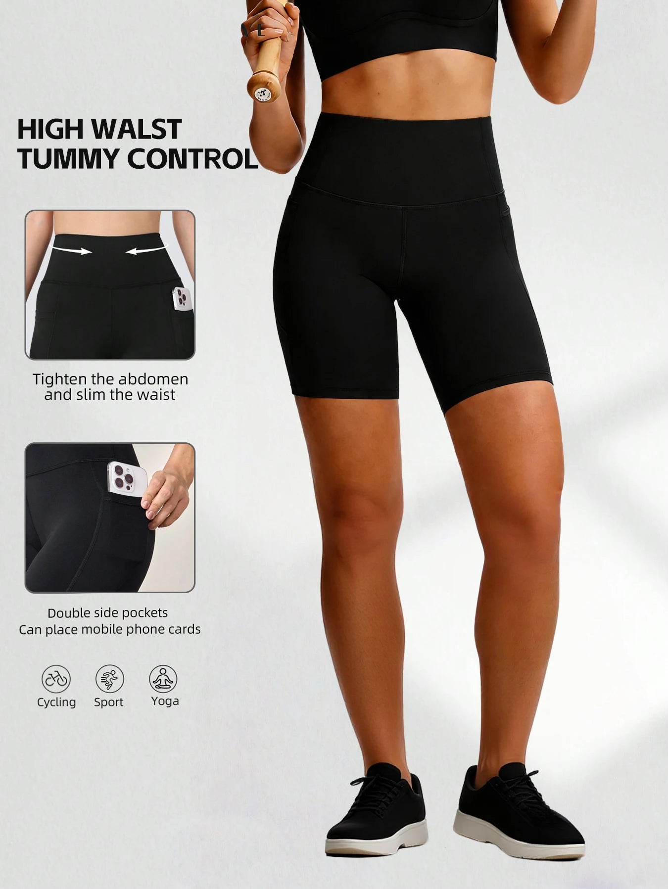 5 Pack Women's High Waisted Biker Shorts with Pockets  - Tummy Control No See-Through Workout Gym Shorts - Super Soft High-Elas