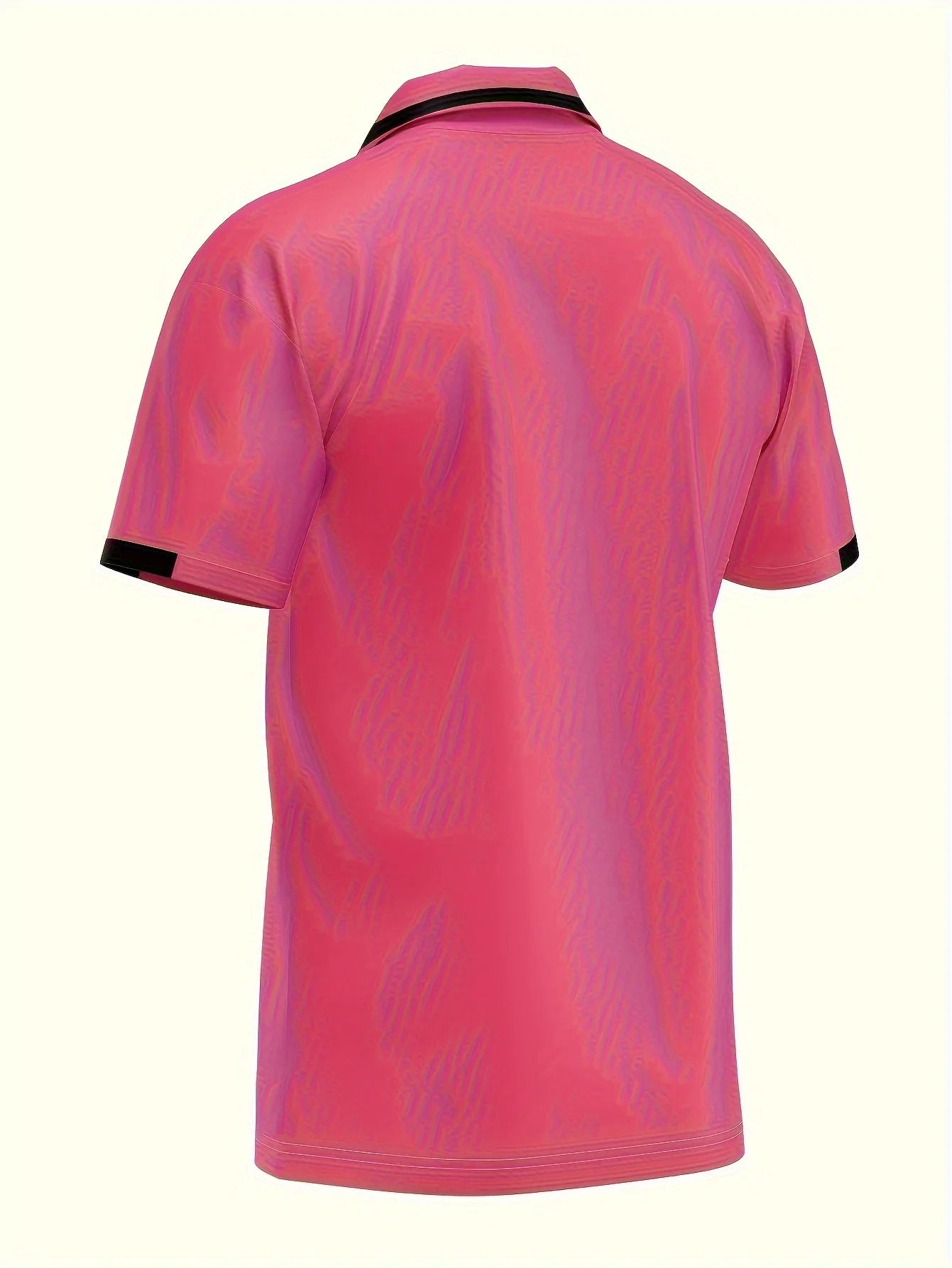 RED SPY Men's Summer Fashion Shirt - Casual Short Sleeve, Button, Paris Logo Print, Vibrant Pink, Black and Red Contrast Collar