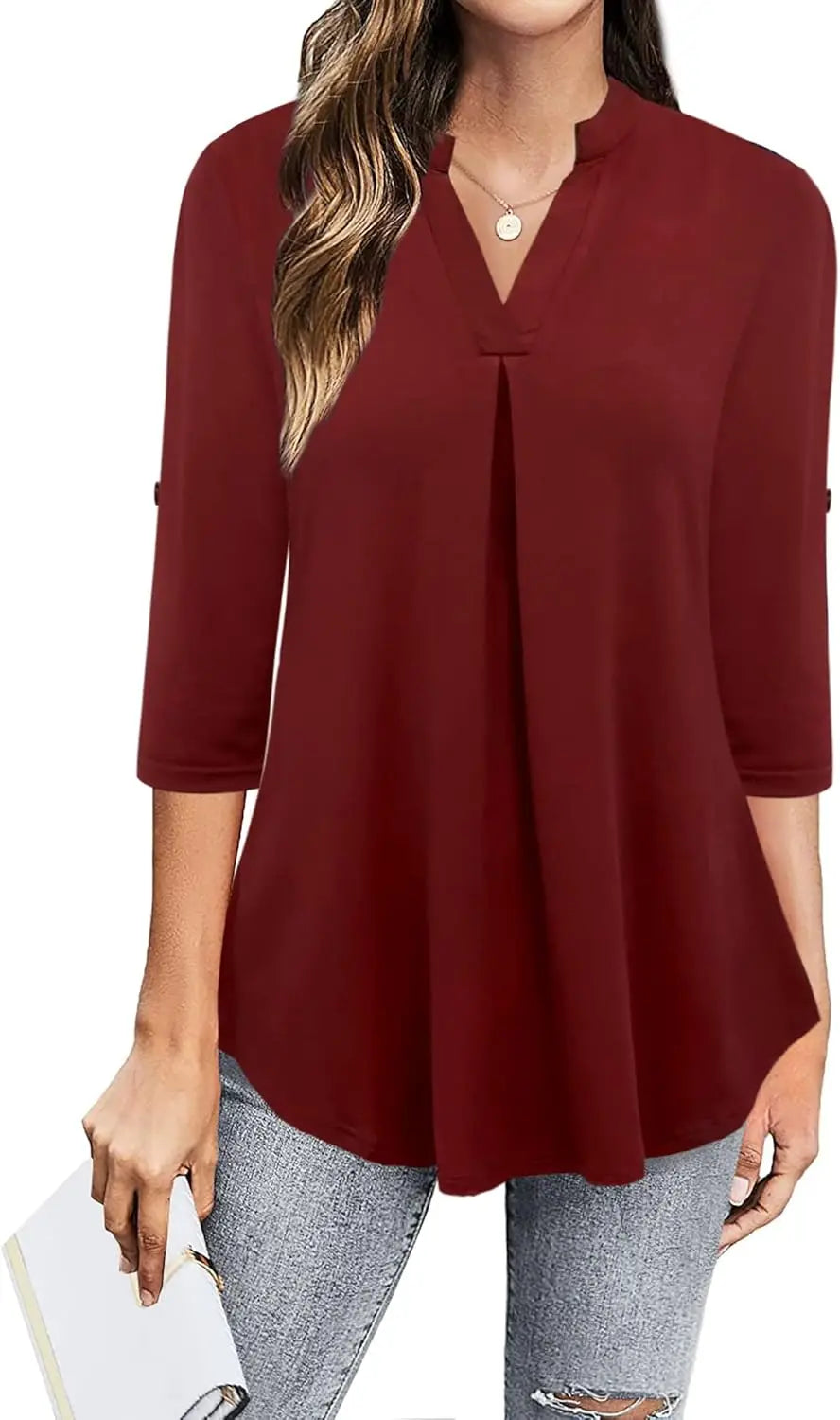 Womens Dressy Casual Chiffon Blouse With V Neck Sleeves