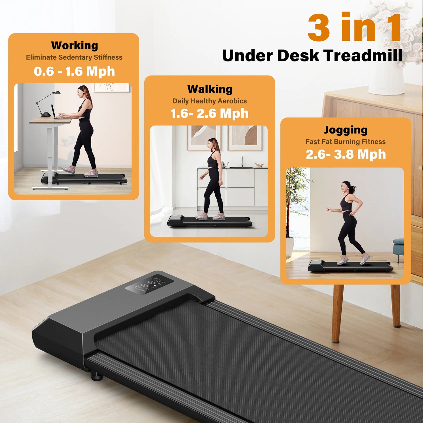 Smart Under Desk Treadmill for Home Office,Treadmill with APP&Remote Control, LCD Screen, Quiet Walking Jogging Exercise Machine