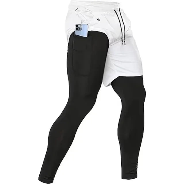 Double-deck 2 in 1Pants Men Sportswear Compression Leggings Gyms Male Trousers Casual Tracksuit Track Joggers Sweatpants Men