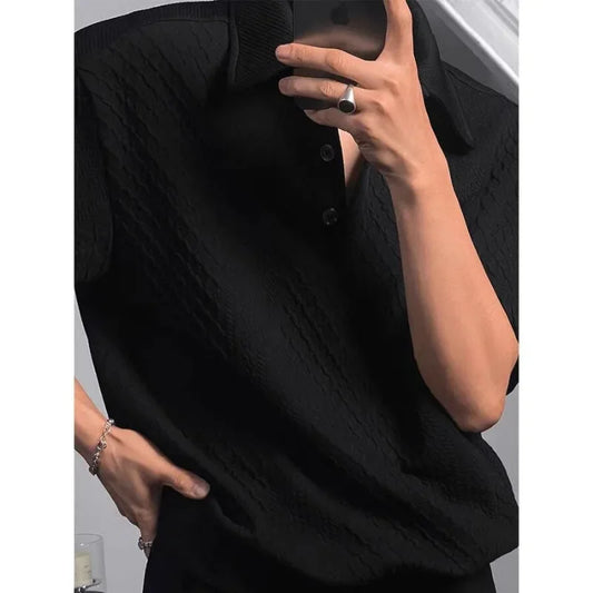 2025 New Waffle Short Sleeve Polo Shirt for Men Y2K Vintage Loose Polo T-shirt Summer Casual Streetwear Lapel Polos Para Hombre