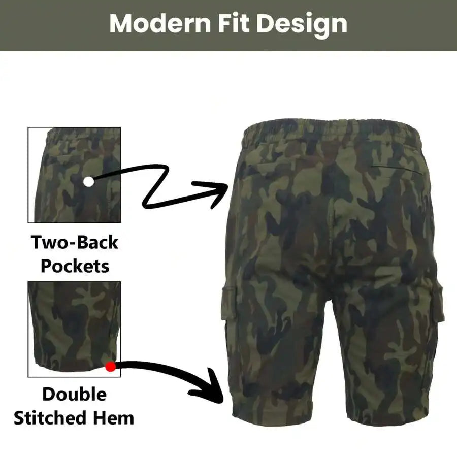Mens Casual Cargo Shorts Elastic Waist Drawstring Cotton 3 Pack