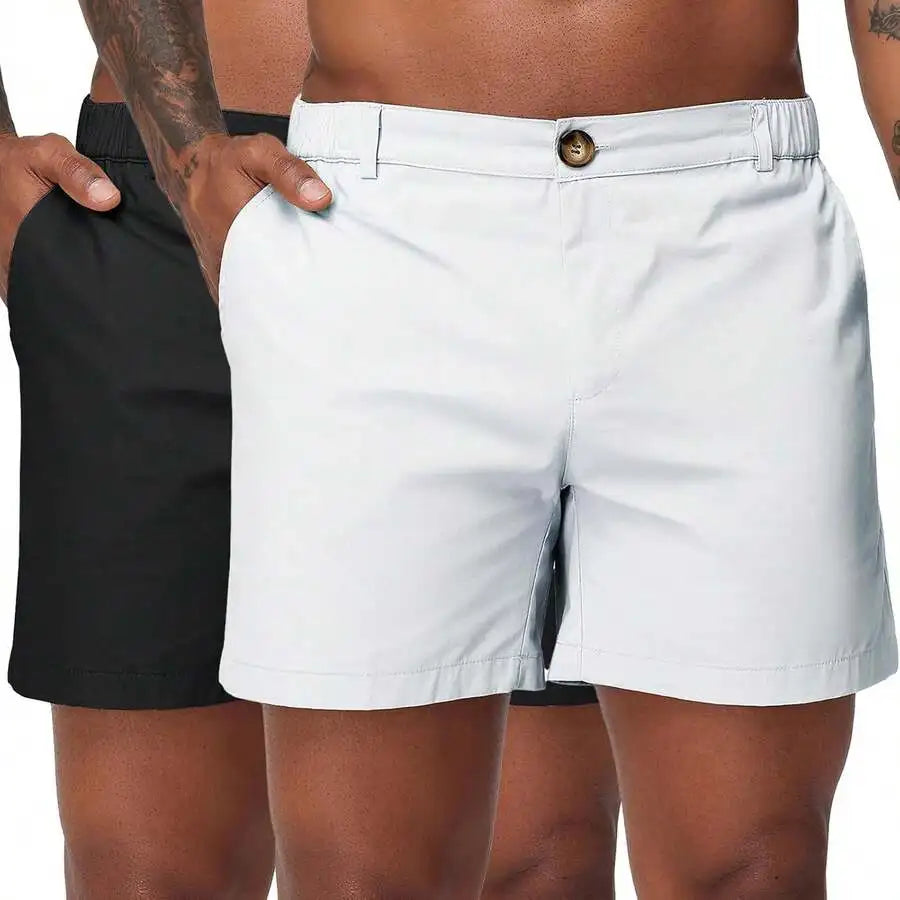 Mens 6 Inch Cotton Chino Shorts Elastic Waist Casual Flat Front With Pockets