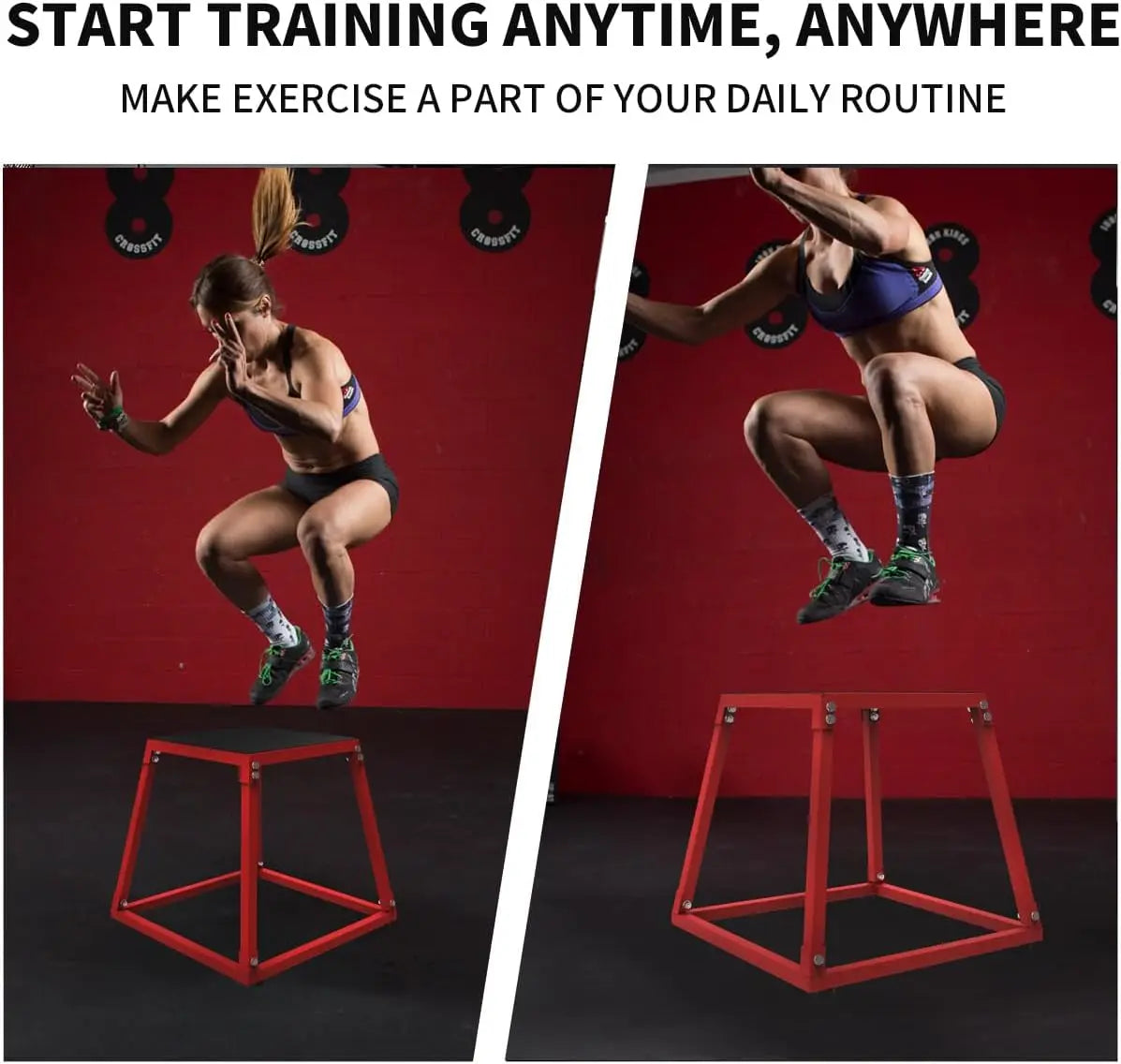 Garvee 12/18 /24 Inch Single Jumping Box Red, Plyo Box Jump Platforms for Men and Women for Home Gym
