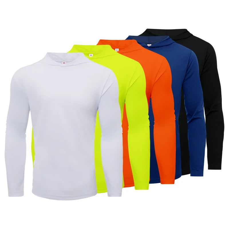 NONECN Men's Hooded Long Sleeve Sports Shirt Breathable for Running and Fitness