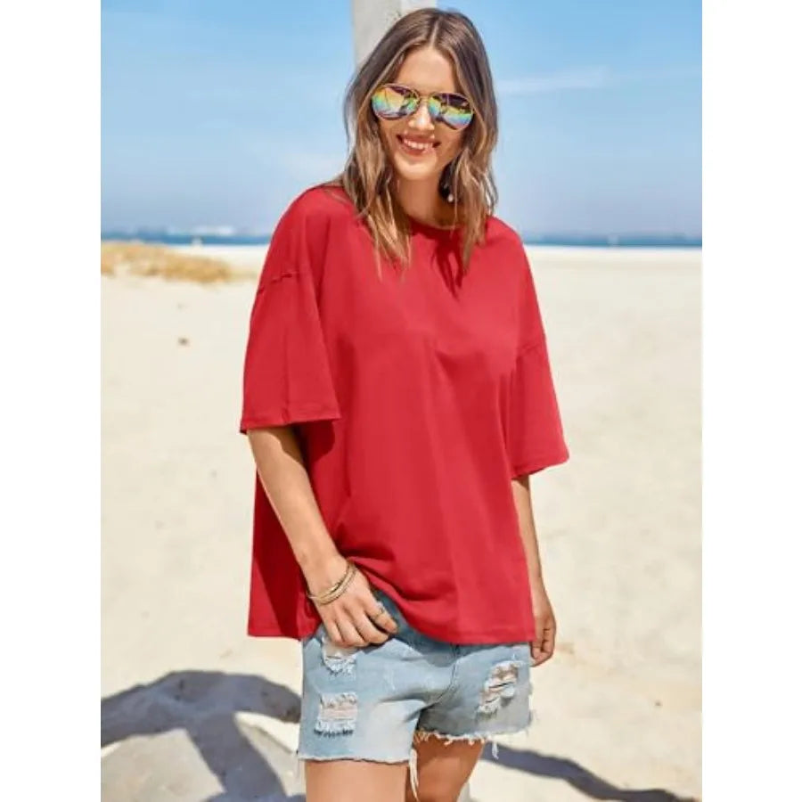 Womens Oversized T Shirt Summer Casual Crew Neck Loose Fit