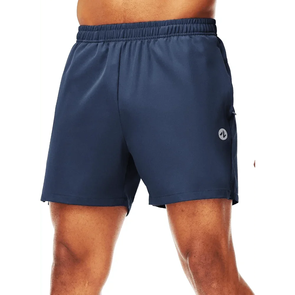 Mens Athletic Running Shorts With Zipper Pockets 5 Inch Inseam Dry Fit Gym Workout Shorts