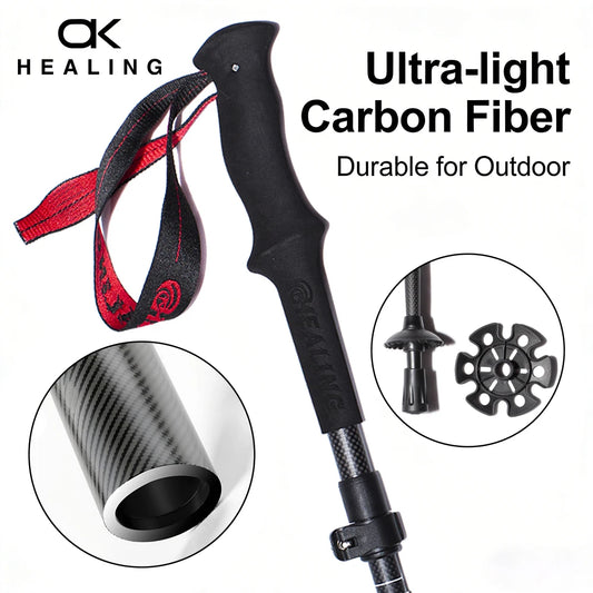 OKHEALING Ultralight Carbon Fiber Trekking Poles Folding Telescopic Hiking Poles