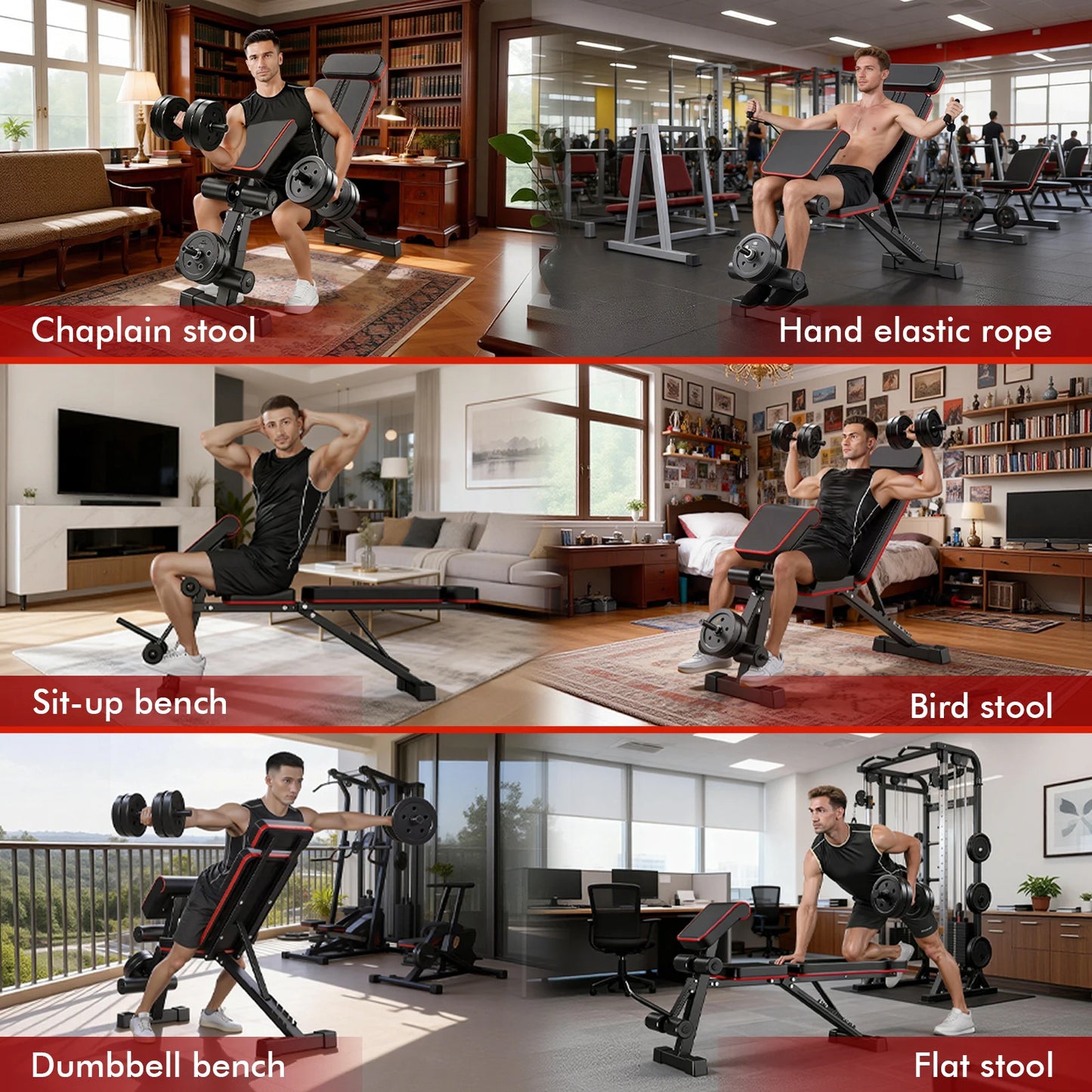 Foldable 7 Level Adjustable Weight Bench With Extended Headrest And Incline