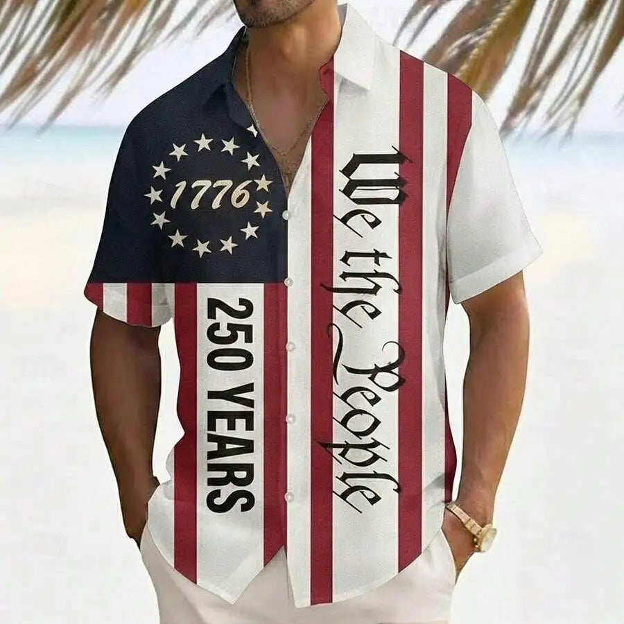 Mens Patriotic USA Flag Shirt We The People Short Sleeve