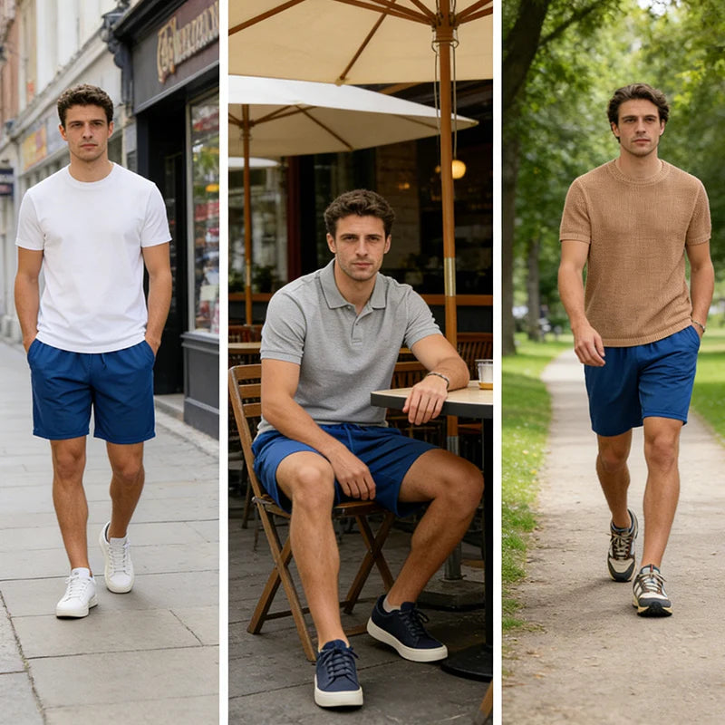 5-piece men's casual shorts with drawstring waistband, breathable fabric, available in multiple colors - ideal choice for summer