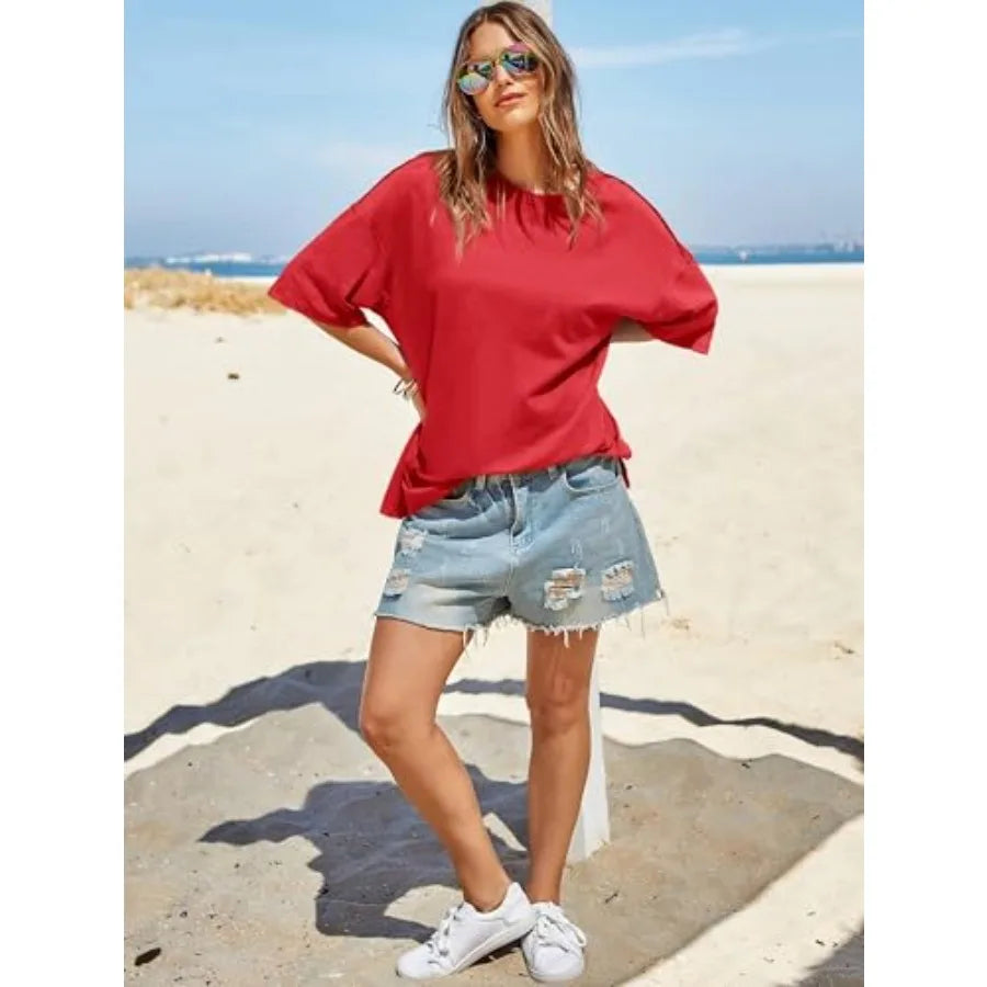 Womens Oversized T Shirt Summer Casual Crew Neck Loose Fit