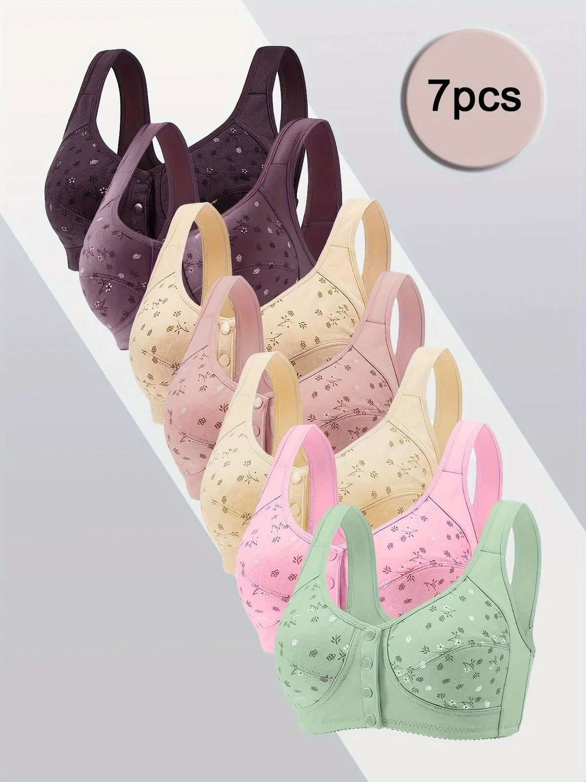 7 Piece Women's Lace Push Up Padded Front Closure Bras