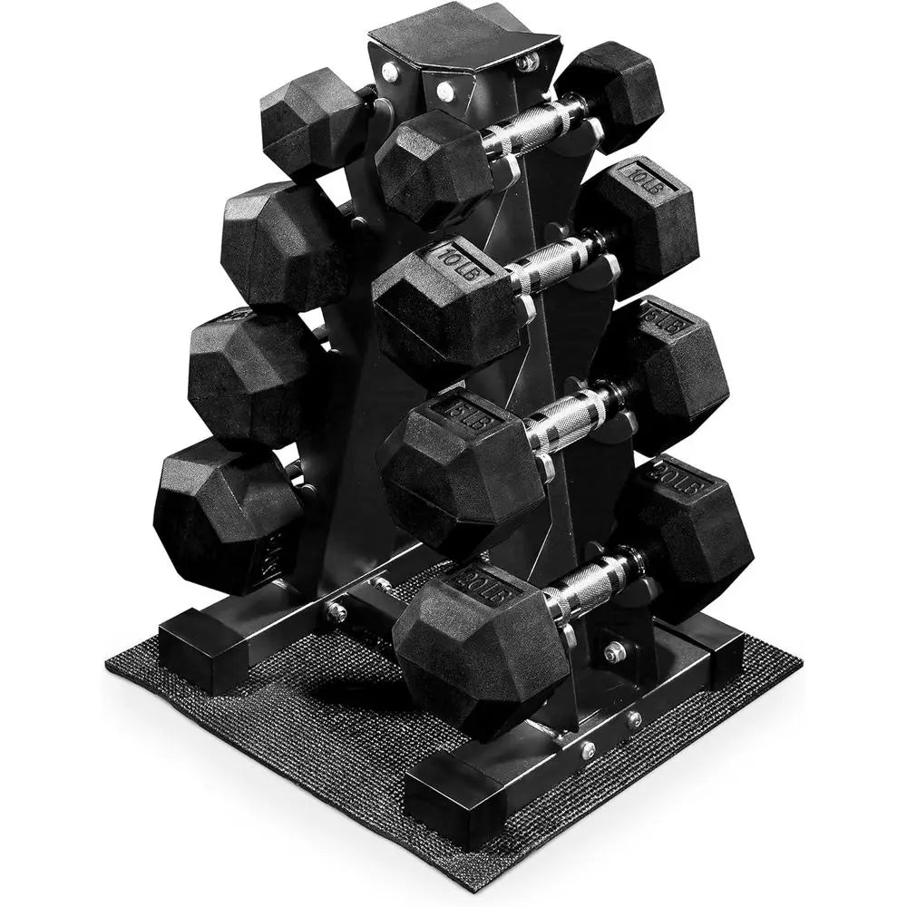 Rubber Coated Hex Dumbbell Set With Rack 100Lb Kit